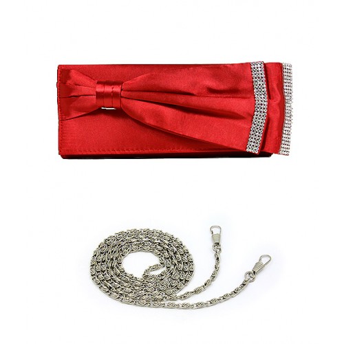 Evening Bag - Double Layer Bow w/ Linear Studs – Red – BG-92206R
